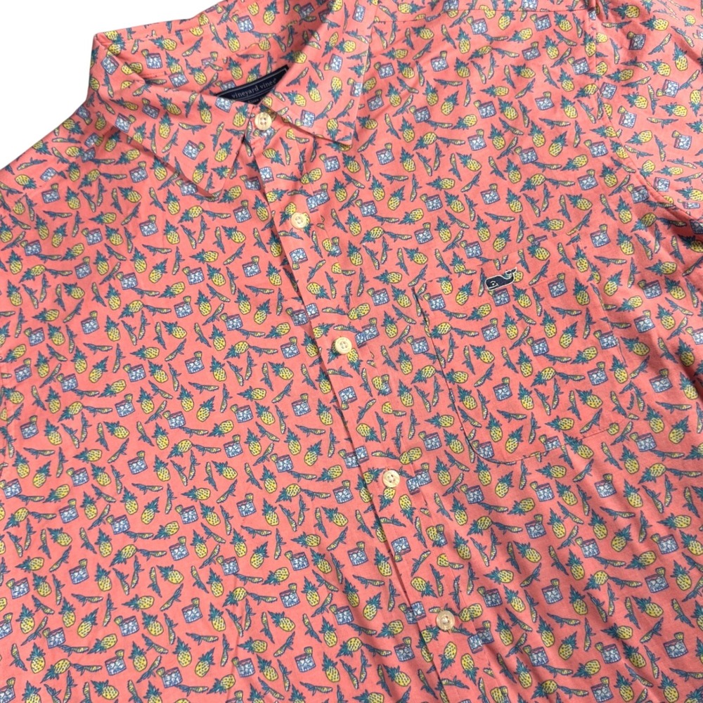 Vineyard Vines Murray Shirt Men L Pink Pineapple Cocktail Short Sleeve Button Up